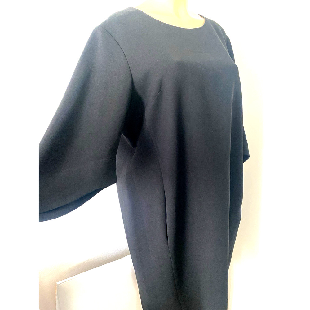 Lafayette 148 Dress Black Round Neck 3/4 Sleeve Shift Knee Pockets Back Zip 16 - Picture 5 of 9